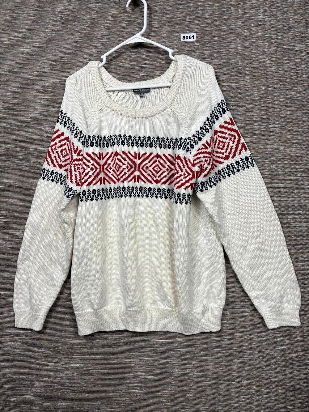 Market & Spruce Sweater Womens 2X White Geometric Knit Elbow Patch Pullover
